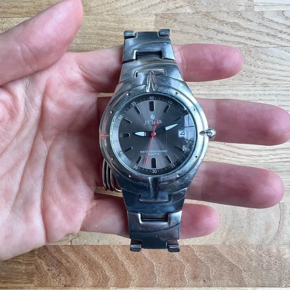 Vintage Jemis mens silver tone watch NEW BATTERY